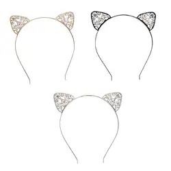 1 шт. Для женщин девушки Hairbands металлическими стразами Кот уха повязка милые вечерние волос аксессуары для волос