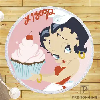 

Custom DIY Customized Microfiber Fabric Betty Boop cartoons Round Beach Blanket Towel Printed on Demand 150cm #19-01-28-1-16