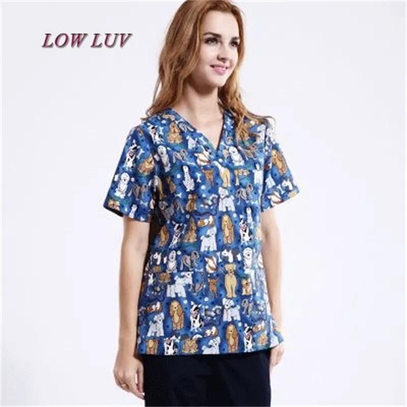 

Pet Hospital&Clinic Man&Woman Doctor Scrub Tops Medical Polyester Cotton Printing V-neck Nurse Work Clothes Only shirt