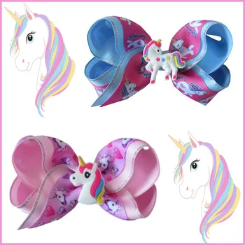 

50 BLESSING Girl 4" Two Tone ABC Bow Clip Unicorn Pony Hairbow Silver Grosgrain