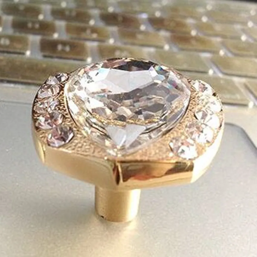 Dresser pulls knobs Drawer cabinet knob pull clear glass crystal diamond knos silver gold modern simple fashion furniture handle