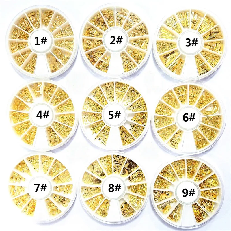 

Nail Rivet Metal Nail Paste Mixed Disc Set Box Millet Grain Hot Sale Net Red Nail Irregular Beads 3D Manicure Nail Decoration