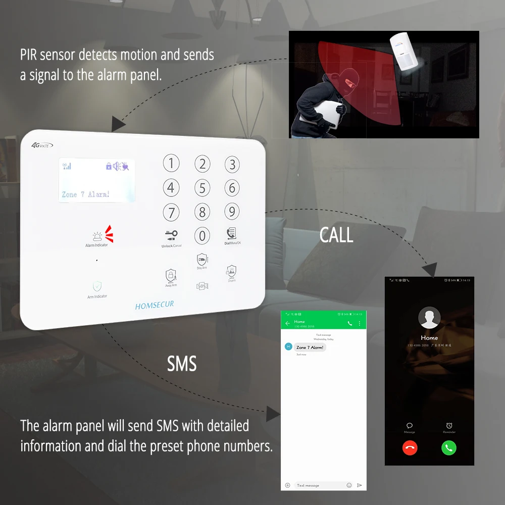 Homsecur беспроводный и проводной 4G/GSM, ЖК-Дисплей охранной сигнализации Сенсорная панель+ многоязычное меню