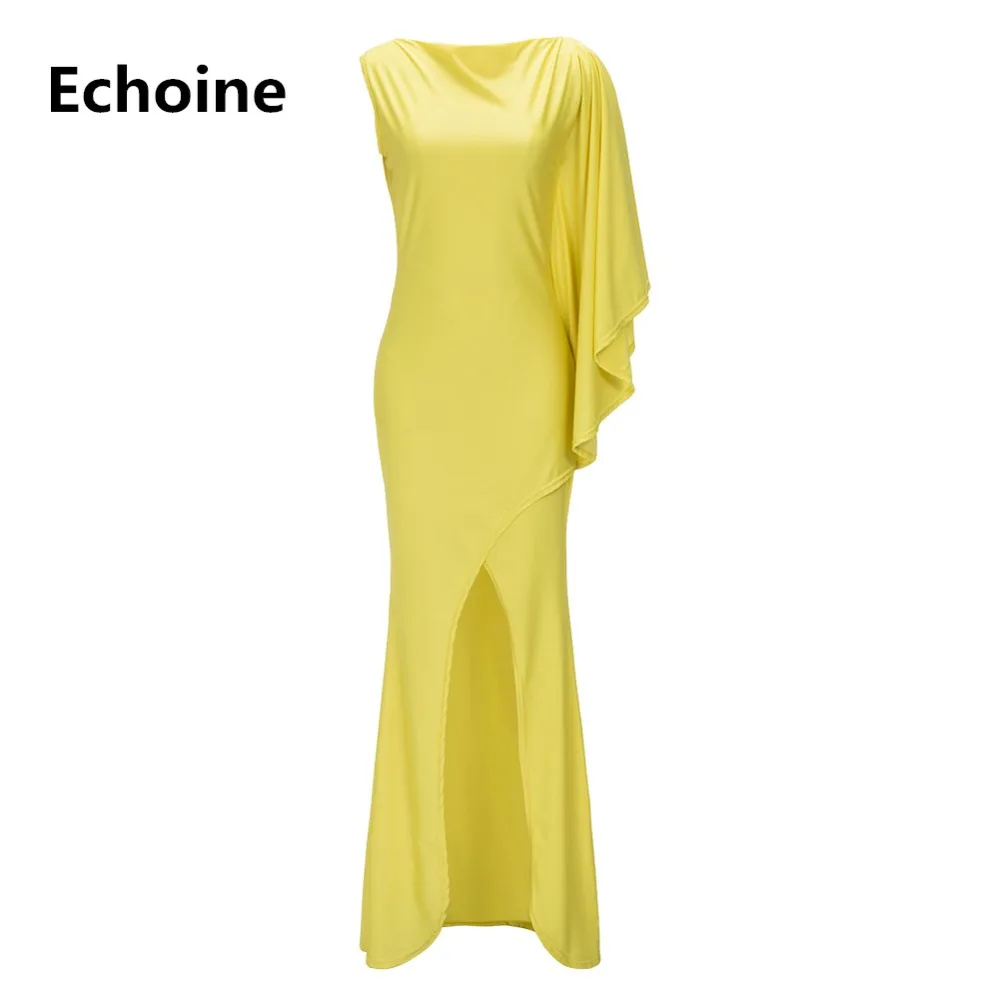 

Women One shoulder Ruffle Dress Bodycon Maxi Dress Split Elegant Long Dress Vintage Vestidos Slim Irregular Off shoulder Dresses