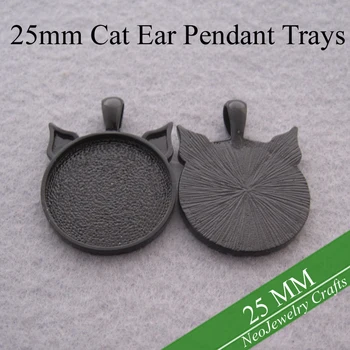 

25mm Black Cat Ear Pendant Setting, Bezel Pendant Tray, 25mm Round Cabochon Setting Tray