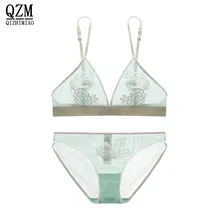 QIZHIMIAO женский кружевной бюстгальтер с цветочной вышивкой, комплект, сексуальное ультратонкое удобное нижнее белье, плюс размер, бюстгальтеры и трусики, Кружевной Костюм