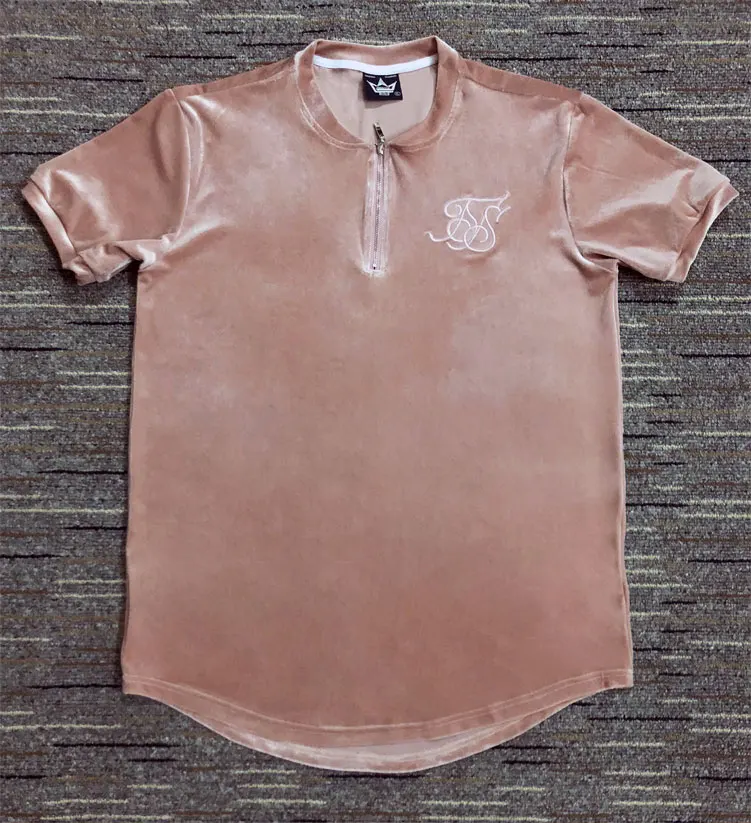 Мужские брендовые летние футболки Kanye West Sik из шелковой бархатной ткани, мужские повседневные футболки в стиле хип-хоп, футболки с коротким рукавом и неровным вырезом на молнии