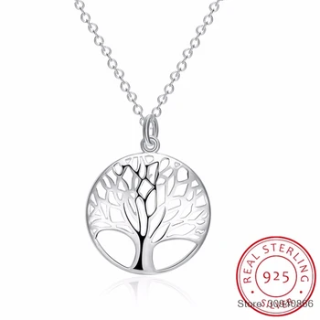 

Hot Tree of Life Crystal Round Small Pendant Necklace 925 sterling silver Bijoux Collier Elegant Women Jewelry Gift Dropshipping