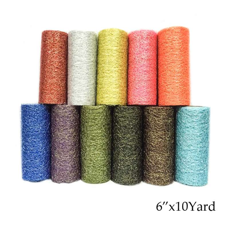 

HAOCHU 6" x10Y Lurex Yarn Fabric Mesh Net Cloth Tulle Roll for Flower Pack Gauze DIY TUTU Skirt Hair Bowknot Wedding Decoration
