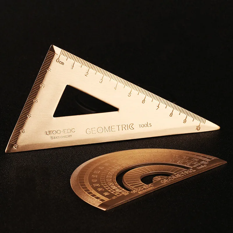 Metal Brass Vintage Copper Triangular Ruler Protractor for School Supplies KV