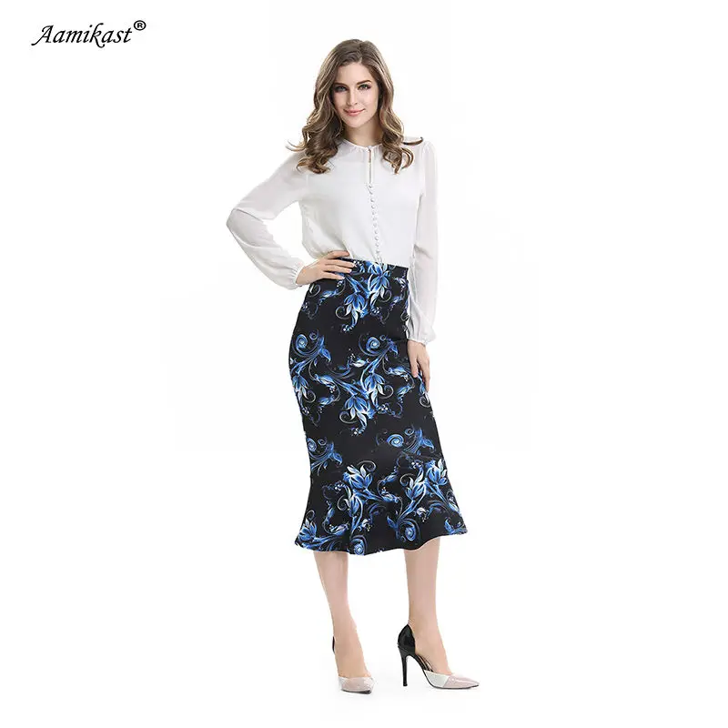 

Aamikast Women Trumpet Print Skirt New Fashion 2019 Elegant Vintage Casual Wear To Work Party Evening Sexy Buttocks Summer