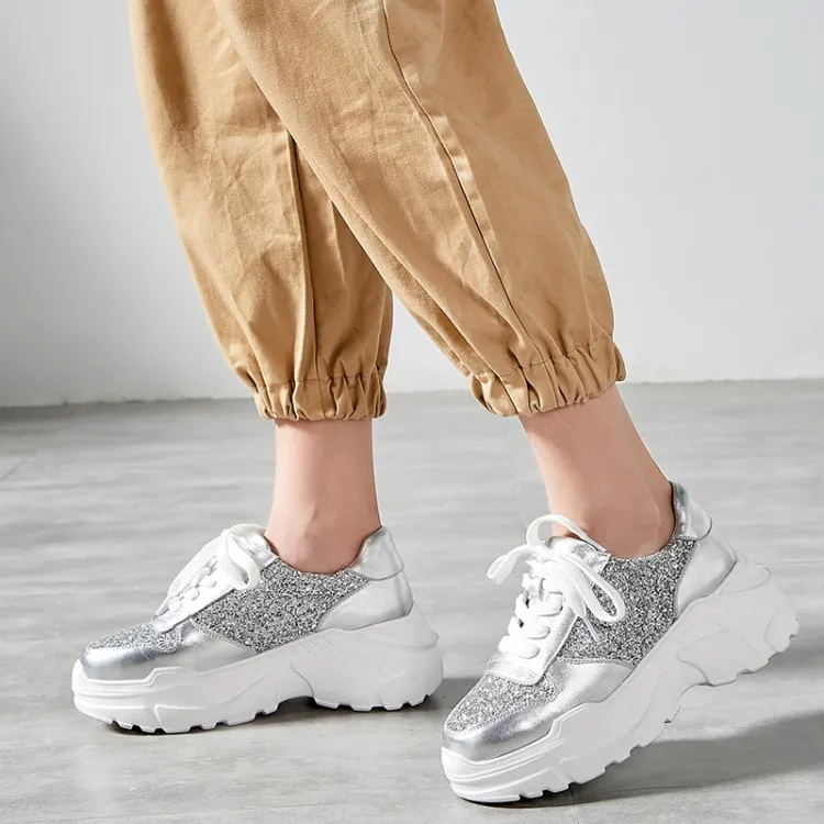 Zapatillas de deporte para mujer, moda 2019, zapatillas con plataforma plateada, zapatos gruesos de marca para mujer, zapatos deportivos de para mujer, calzado para mujer - AliExpress Calzado