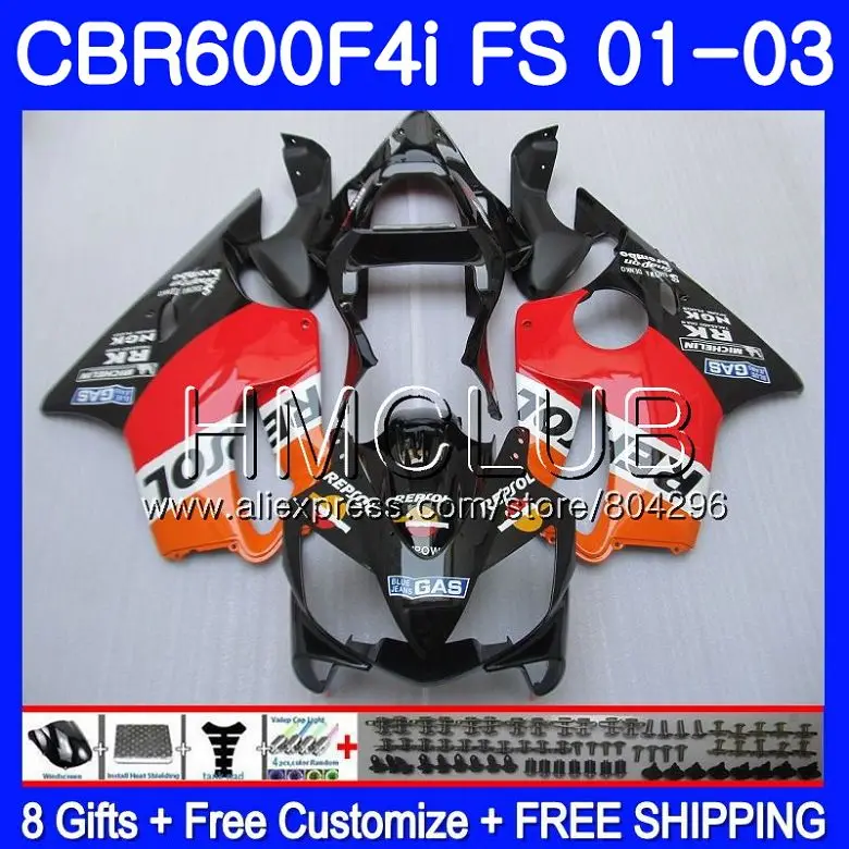 Корпус для HONDA CBR600F4i CBR600FS CBR600 F4i 01 02 03 61HM. 4 CBR 600 F4i 600 FS CBR 600F4i 2001 2002 2003 обтекатель Repsol orange