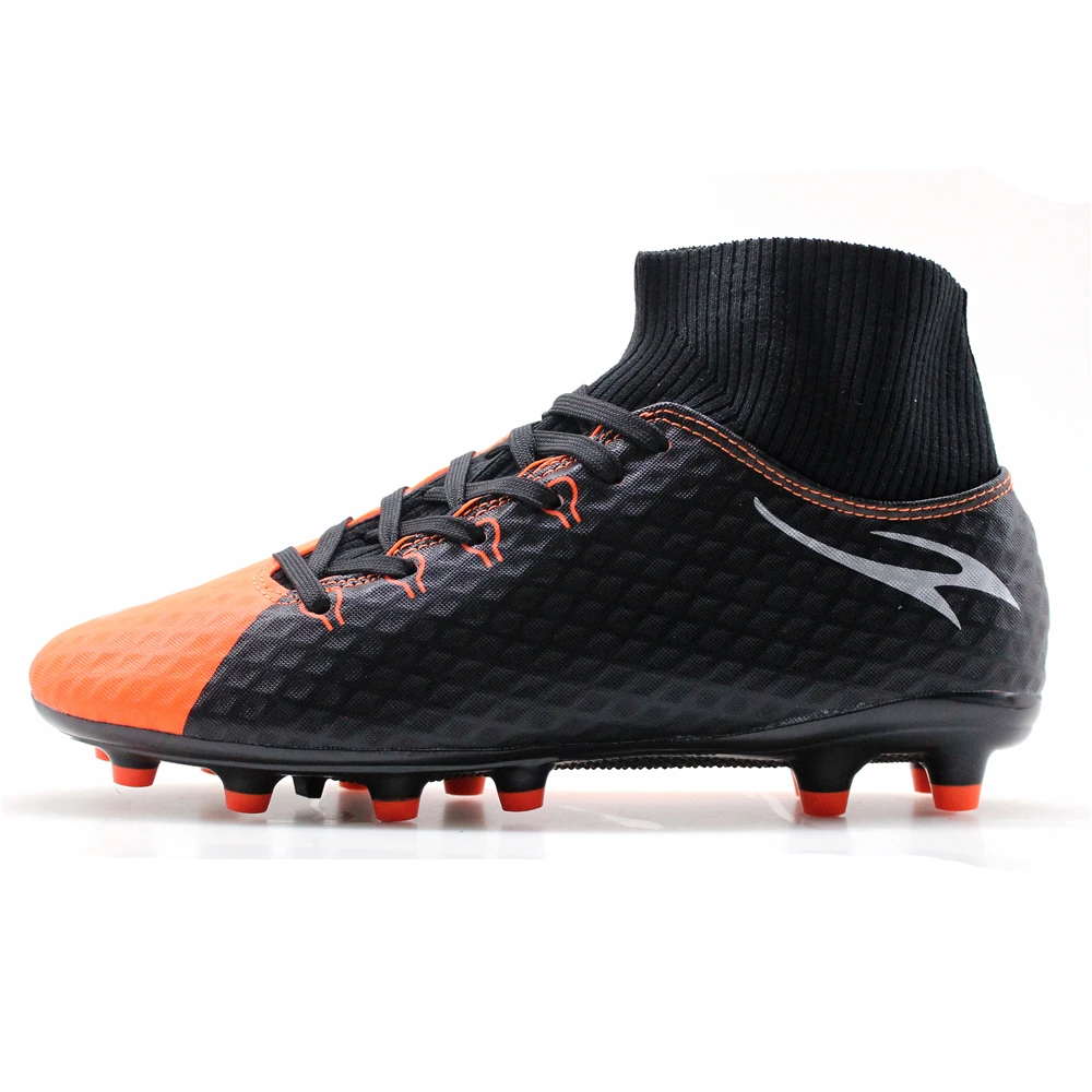 

MAULTBY Men's Black Orange High Ankle AG Sole Outdoor Cleats Football Boots Shoes Soccer Cleats #SS3018B