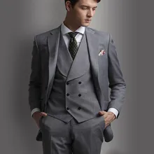 Новое поступление мужские вечерние костюмы на выпускной Жених Смокинги друзей жениха свадебный Блейзер Костюмы(пиджак+ брюки+ жилет+ галстук) K: 1393