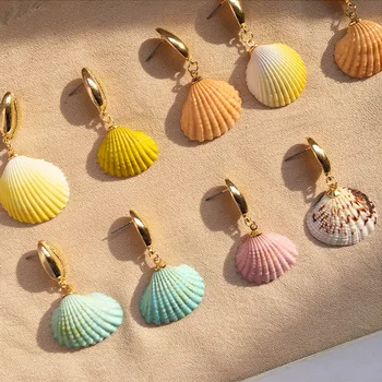 

6pcs/Lot New Natural Shell Pendant Earrings Handmade Gold Conch Seashell Maxi Pendientes Largos Earrings for Women Beach Party