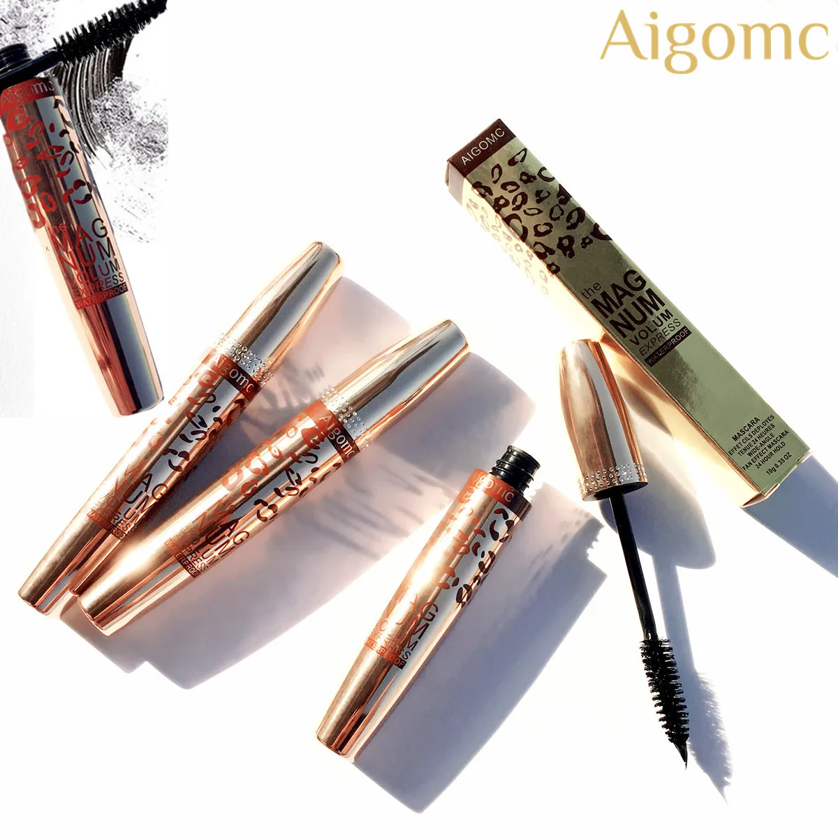 AIGOMC Aluminum tube Rose gold Volume Black Mascara Water proof Curling
