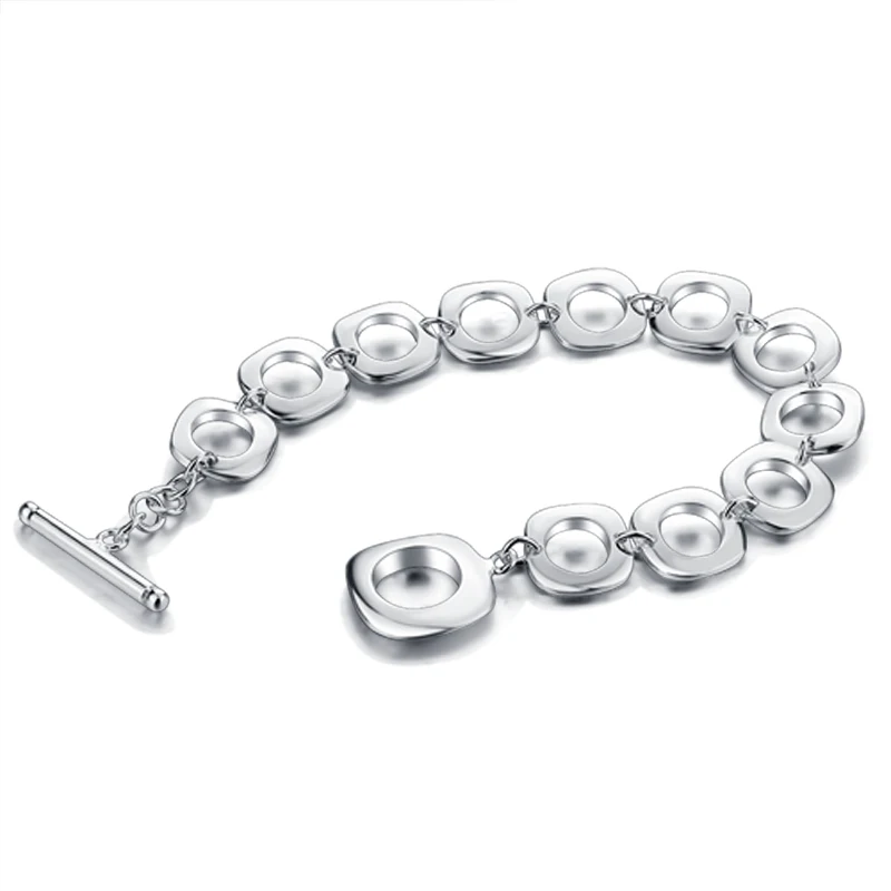 

Woman sterling silver bracelet Fashion 925 silver wide bracelet Simple solid silver Square pattern bracelet wholesale jewelry