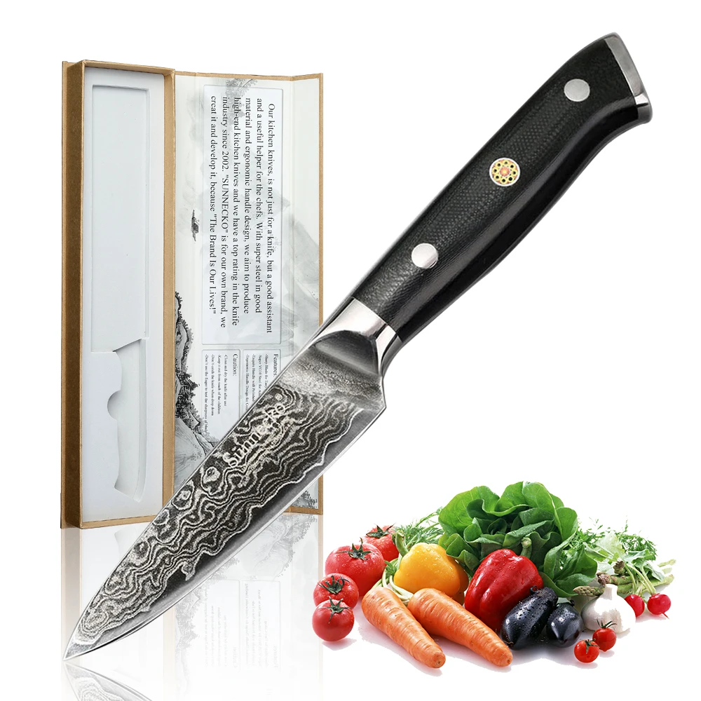 

SUNNECKO 3.5" Fruit Paring Slicing Knife Damascus Cooking Cut 73 Layers Japanese VG10 Steel Sharp Kitchen Knives G10 Handle