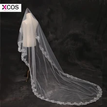 3 метра, белого цвета и цвета слоновой кости, Соборные Свадебные вуали длинные кайма из кружева, свадебная фата Свадебные аксессуары, фата невесты Мантилья свадебная вуаль