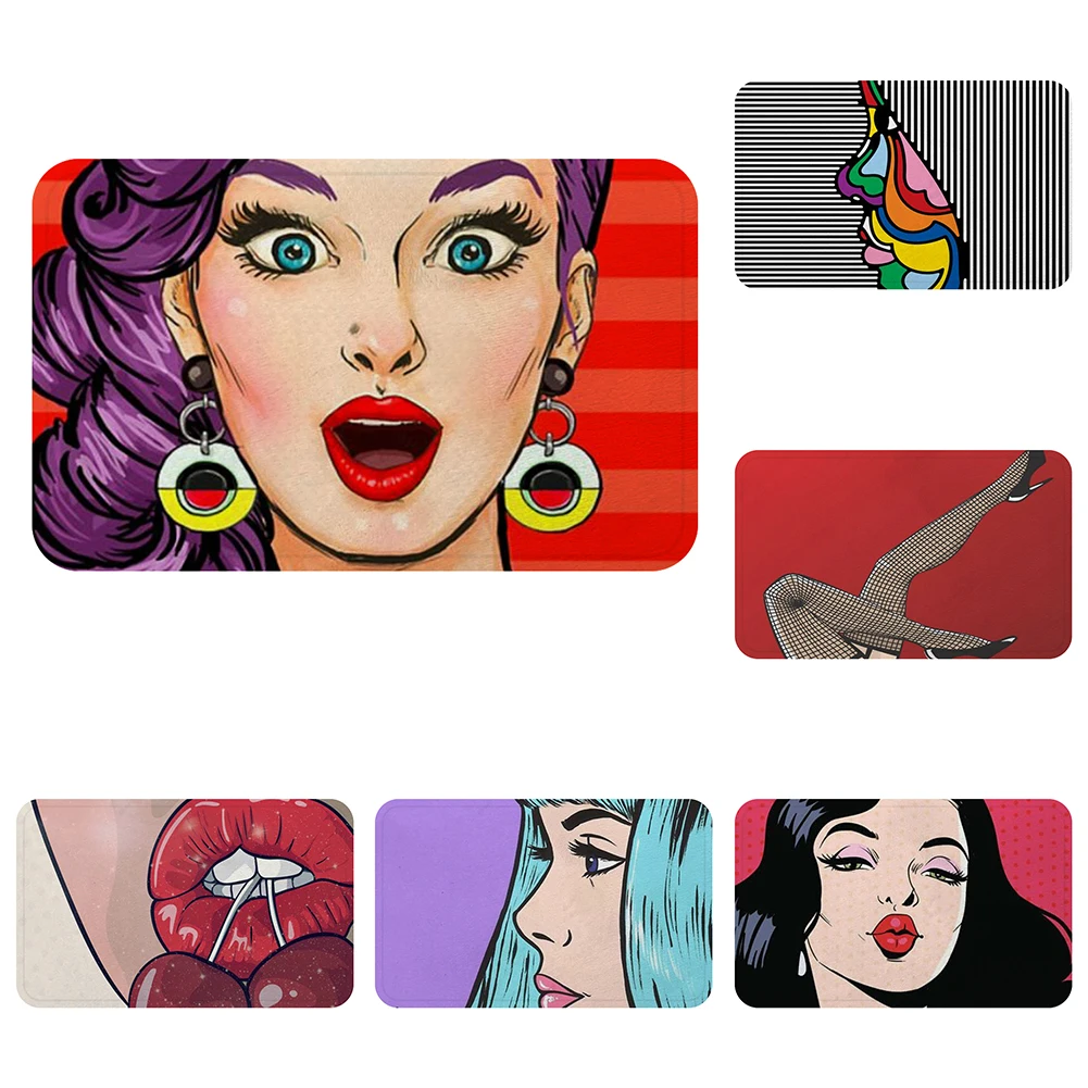 

Pop Art Sexy Pin Up Modern Girl Lipstick Mat Bath Carpet Decorative Anti-Slip Mats Room Car Floor Bar Rugs Door Home Decor Gift