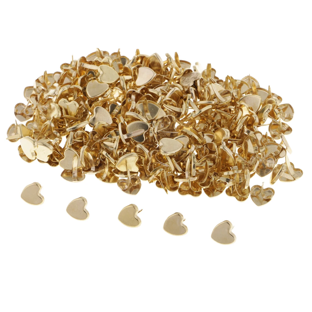 200 Pieces Mini Small Paper Fasteners Metal Iron Scrapbooking Brads Heart Shape Brads for Crafts Making DIY, Golden