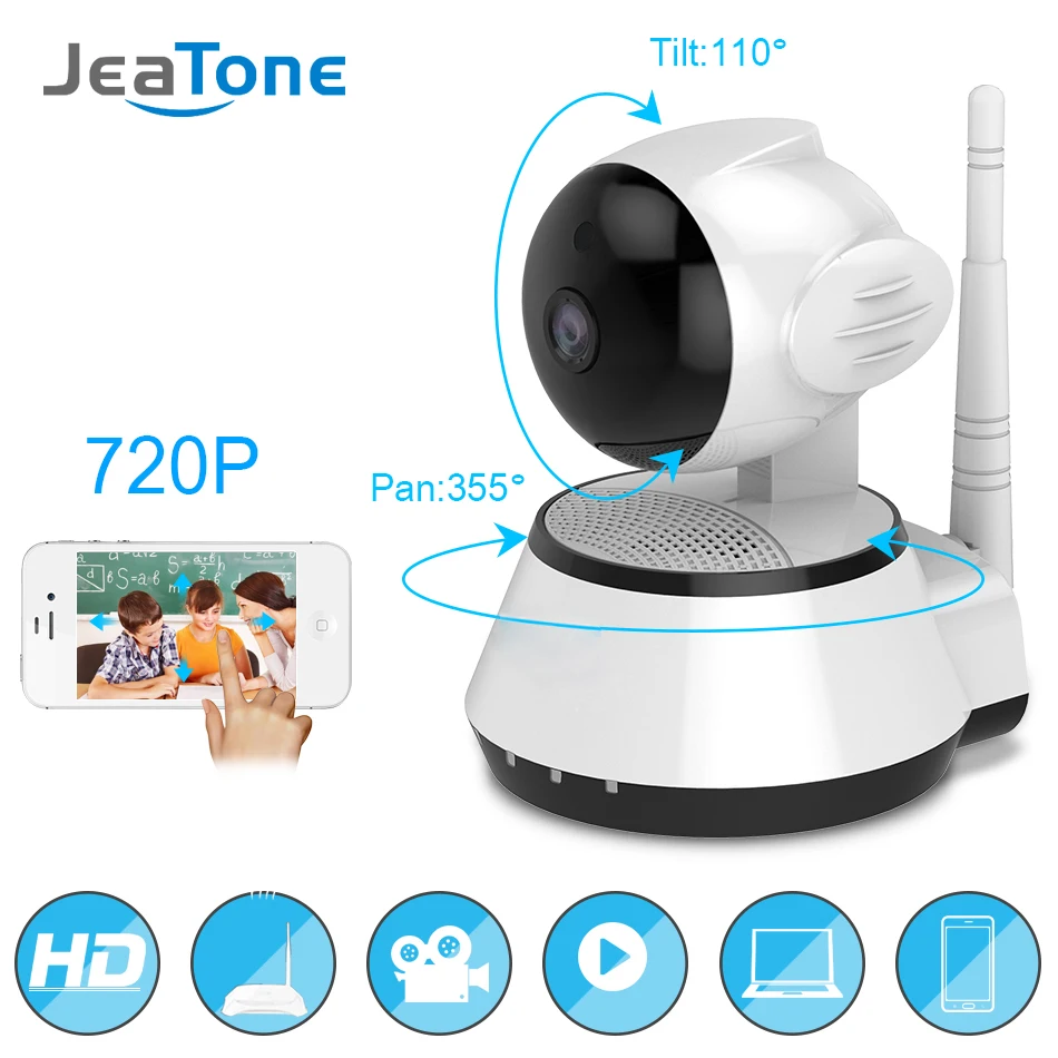 

JeaTone Home Security IP 720P HD Mini Camera Wireless Smart WiFi Network Camera WI-FI Audio Record Surveillance Baby Monitor