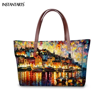 

INSTANTARTS Oil Painting Landscape Tree Women Large Tote Bags Brand Designer Female Shoulder Bag Travel Shopping Top Handle Bag