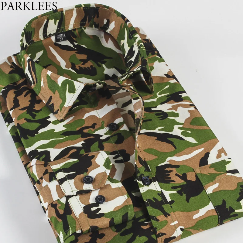 Desert Camouflage Print Shirt Men Casual Long Sleeve Army Tactical