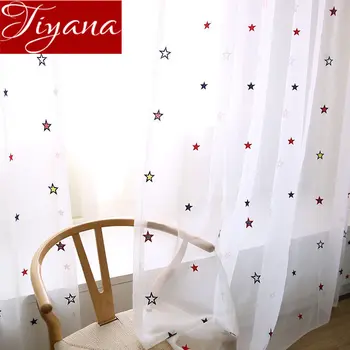 

Colorful Stars Cartoon Curtain for Kids Baby Room Sheer Voile Fabric Window Bedroom Treatment Cortinas Panel Custom T&310#30