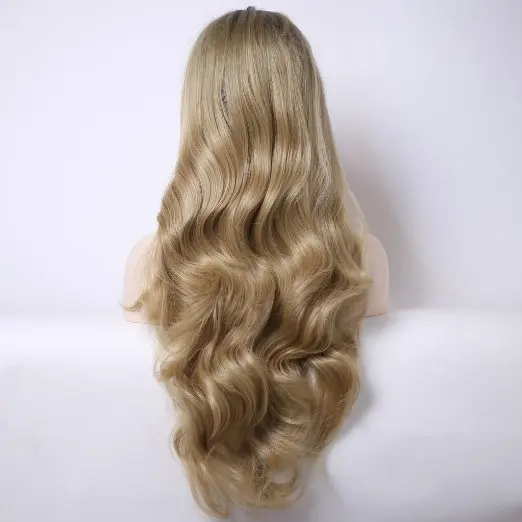 Sylvia блондинка синтетический Кружево перед парики с темные корни Ombre длинные Средства ухода за кожей волна жаропрочных Волокно волосы парик