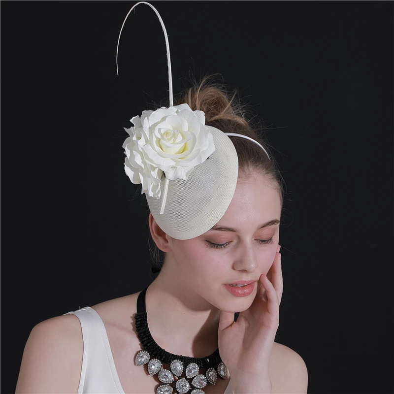 

Gril Beige Hair fascinators hats flower for women headpiece ladies occasion church hair clips accessories elegant female chapeau