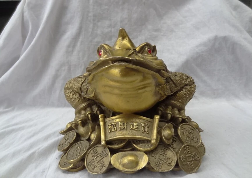 

fast shipping USPS to USA S1476 9" Chinese Brass FengShui BiXie Wealth YuanBao Coin Hoptoad Toad Beast Statue
