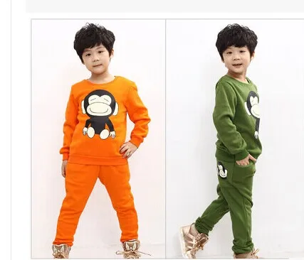Комплекты детской одежды новые осенние детские хлопковые костюмы из рубашки с длинными рукавами и штанов для мальчиков и девочек оранжевого и зеленого цвета на возраст от 2 до 5 лет