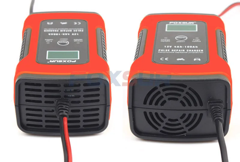 Skup FOXSUR 12V automatyczna inteligentna ładowarka do akumulatora samochodowego i ładowarka motocyklowa, 12AH 36Ah 45AH 60AH 100AH ładowarka do naprawy pulsu LCD