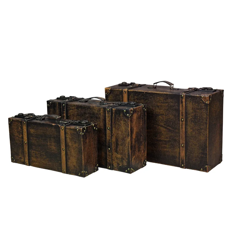 Goede Creatieve Houten Pak Doos Kleding Opbergdoos Bagage Case 3 Maten Home Decoraties Vintage Bar Fotografie Props Etalage