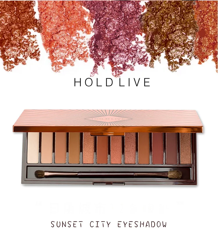 HOLD LIVE Sunset City Eyeshadow Palette 2018 Nude Shimmer Glitter Eye Shadow Pigmented Peach 12 Colors Eyes Makeup Shadow (4)