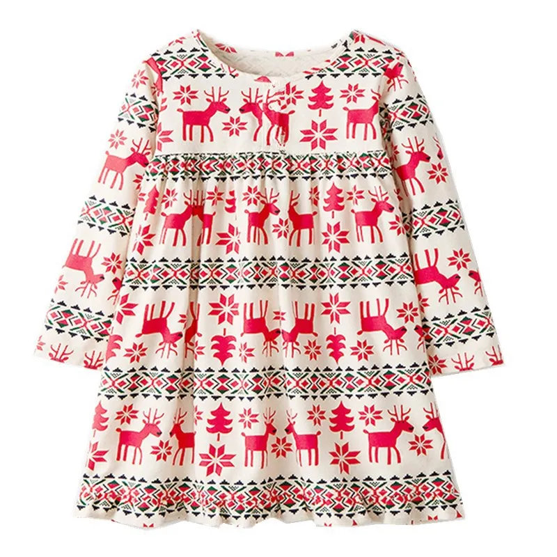 Girls Princess Dress Chrismas Party Dress Long Sleeves Cartoon Cotton Dress for Baby Girl Cute Reindeer Print Floral Dress Girls Princess Dress Chrismas Party Dress Long Sleeves Cartoon Cotton Dress for Baby Girl Cute Reindeer Print Floral Dress
