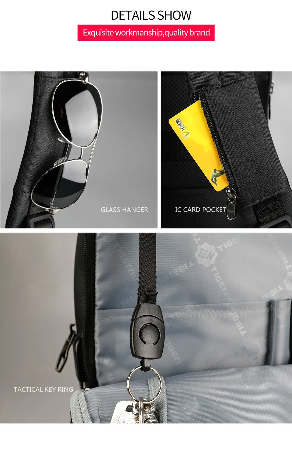 12.Travel Backpack with glasses card pocket