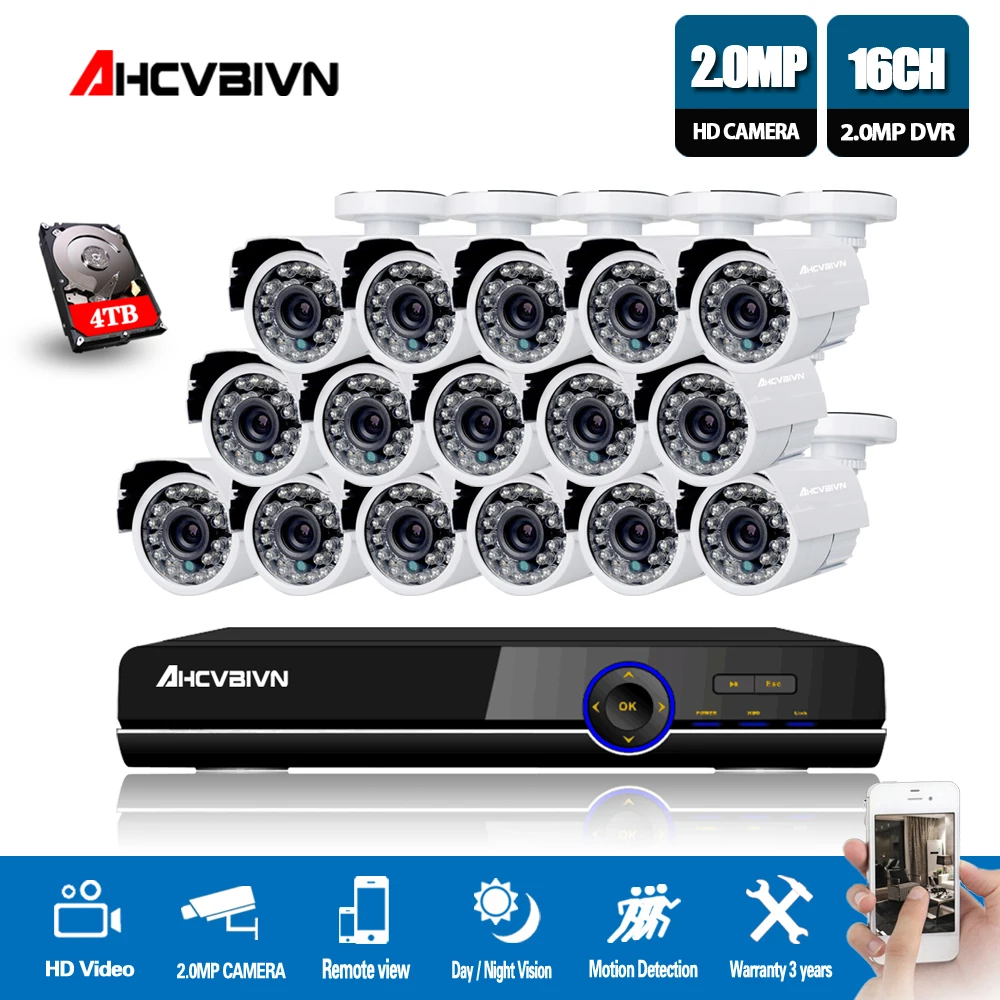 16CH 960 P 720 P 1080 H DVR рекордер наружная камера система безопасности комплект 16 шт. 2.0MP IR Всепогодная камера видеонаблюдения s 16 канальный DVR