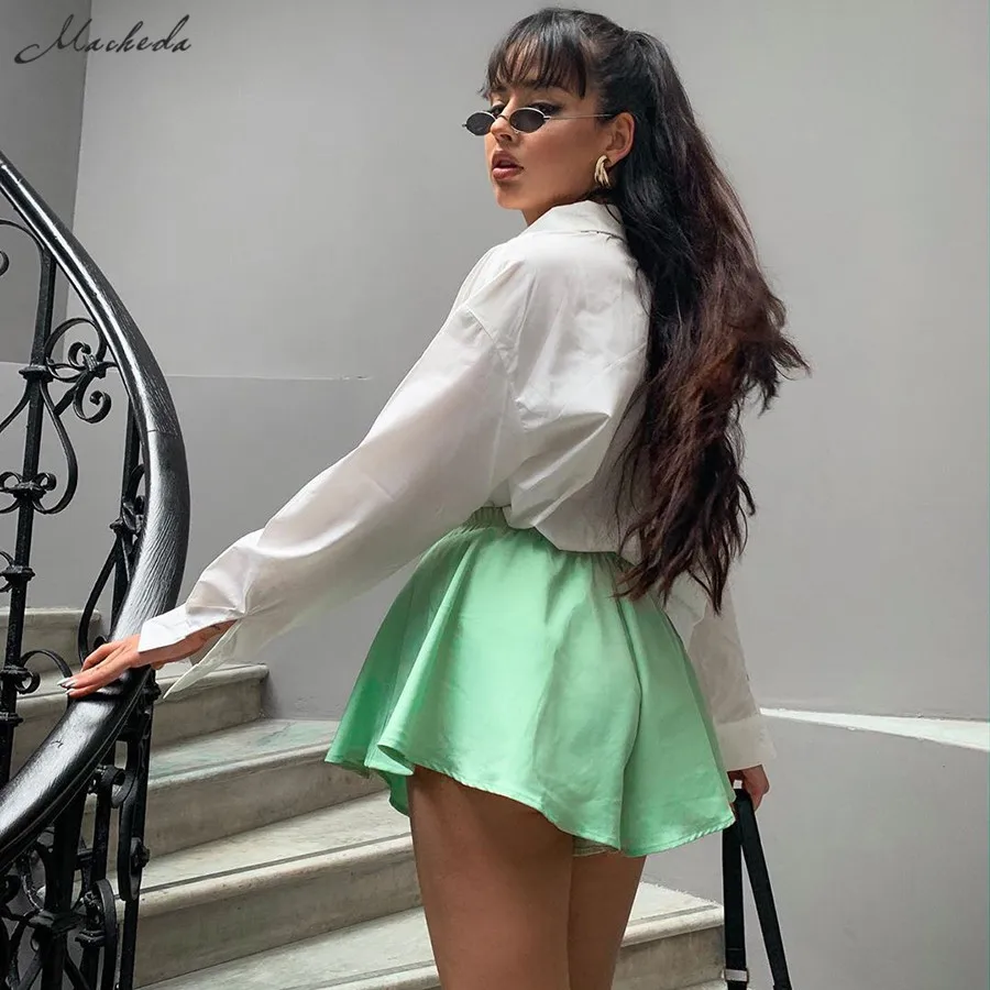 

Macheda Elastic Waist Women Loose Shorts Fashion Summer Green Mid Waist Casual Vacation Shorts Lady Shorts 2019 New