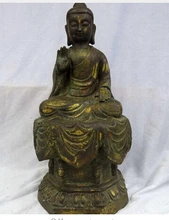 Copper Brass CHINESE crafts decor ation Asian 13″ China old bronze gild carved buddhism sit Sakyamuni Buddha sculpture statue