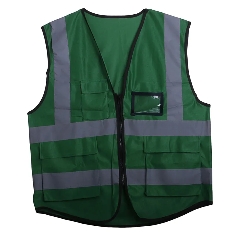 Многоцветный Hi-Vis жилет безопасности Светоотражающая куртка безопасности жилет 5 карманов Прямая поставка - Цвет: Зеленый