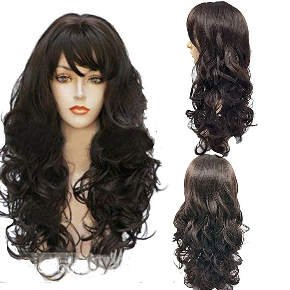 Fashion Women Girl 60cm Dark Brown Wigs Wavy Curly Long Heat Resistant Fiber Costume Party Wigs For Women Gift Dropshipping Fashion Women Girl 60cm Dark Brown Wigs Wavy Curly Long Heat Resistant Fiber Costume Party Wigs For Women Gift Dropshipping