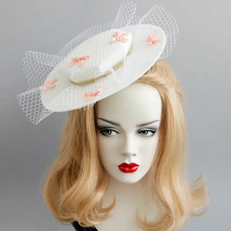 

Women European Style Fascinator Pillbox Hat Gird Mesh Mini Bowknot Glitter Gold Ribbon Banquet Wedding Veil Hair Clip Photo Pro
