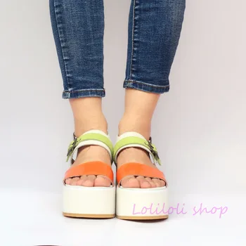 

Princess sweet lolita shoes loliloli yoyo Japanese design custom large-size candy-colored platform buckle strap sandals an7545