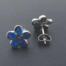 Серьги с синим огненным опалом из стерлингового серебра 925 пробы цветок плюмерии запонка с опалом серьги женские серьги-гвоздики
