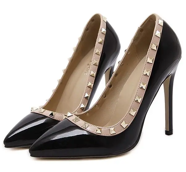 

Size 4~9 Elegant Nuder Women Shoes Commuter Black High Heels Shoes Rivets Autumn Women Pumps zapatos mujer (Chenk Foot Length)
