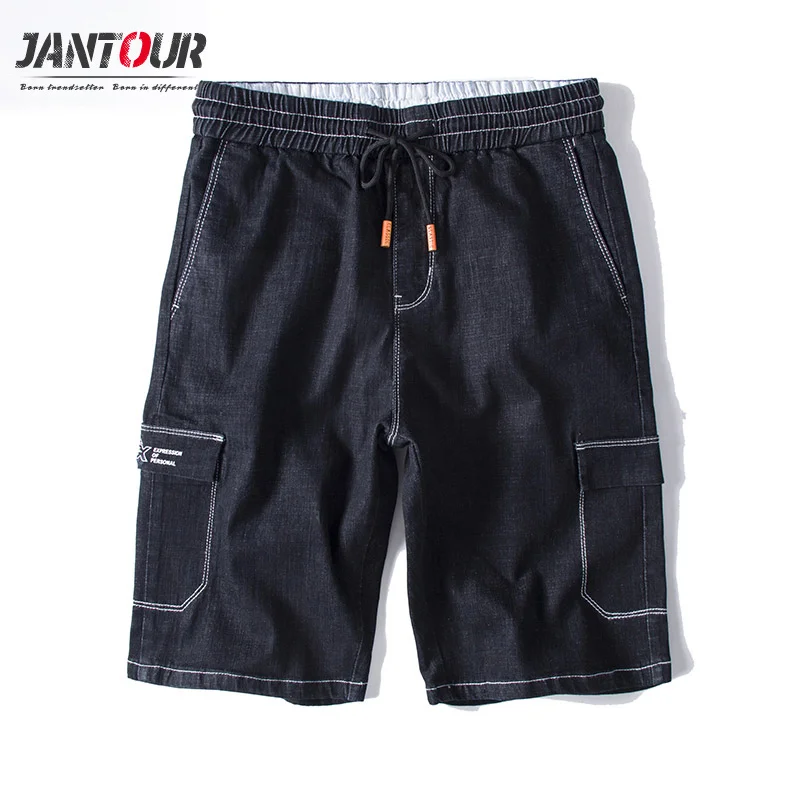 jantour Brand Summer Stretch quality Denim Jeans male Short Men black Denim Jean Straight Shorts Pants Thin plus big Size S-6xl