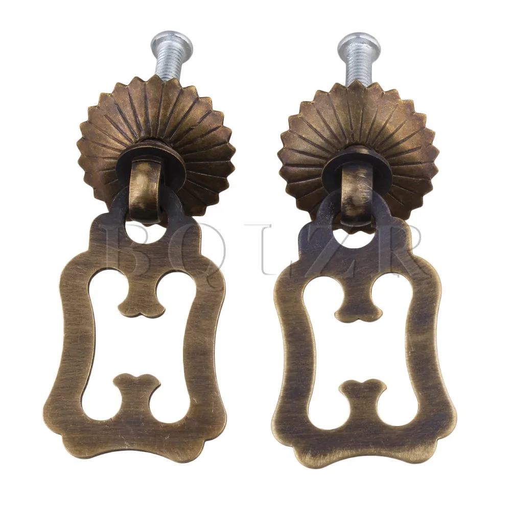 BQLZR Bronze Brass Jewelry Box Pull Handle Hardware W/ Screws Pack of 2